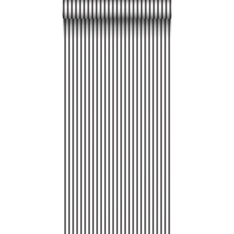 Papier peint à rayures noir et blanc 53cm x 10m – Intissé écologique certifié FSC – Raccord libre – Ultra facile à poser (1/5)