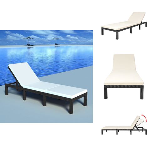 Sonnenliege mit Auflage Poly Rattan Schwarz - Sonnenliege - Gartenliege - Rattanliege - Poolliege - Relaxliege (1/5)