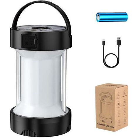 Wiederaufladbare, tragbare LED-Campinglampe, wasserdicht nach IPX4, 4 Modi, 6 W, 1800 mAh, geeignet für Outdoor-Beleuchtung, Camping und den Gebrauch zu Hause, inklusive USB-Kabel, 1 Stück (schwarz) (1/4)