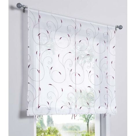 1 Pièce Rideau de Fenêtre Broderie Floral Raffrollo Haut Qualité Voile Décoration de la Chambre Salle de Bain Balcon(Violet,120x140cm)-Ensoleillé