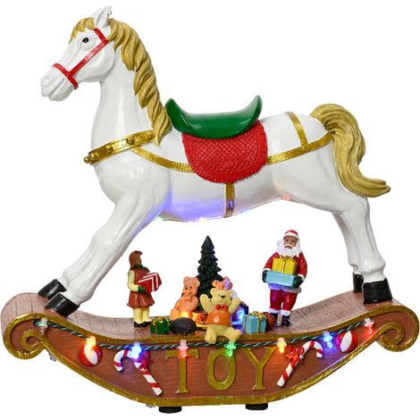 Statuetta "Cavallo a Dondolo" decorazione natalizia con luci e musica h 27 cm