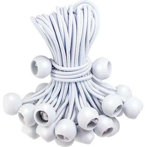 Paquete de 50 cordones elásticos, tensor de bola, cable de goma de 150 mm, para asegurar tiendas de campaña, toldos y lonas. (1/5)