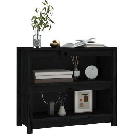 vidaXL Bücherregal Schwarz 80x35x68 cm Massivholz Kiefer
