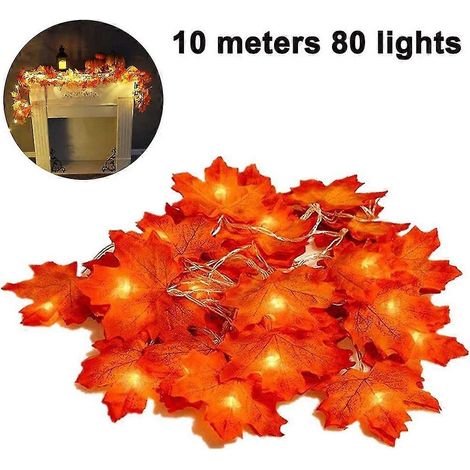 Guirnalda de luces con forma de hoja de arce, luces colgantes centelleantes, decoraciones para interiores y exteriores, jardín, Halloween, Acción de Gracias, Navidad, fiestas, decoración, color degrad (1/5)