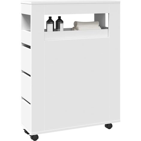 Badschrank Schmal mit Rollen Weiß Holzwerkstoff