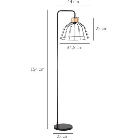 Lampadaire lampe à pied design élégant en métal avec décoration en rotin idéal pour maison bureau restaurant et café 44 x 34 x 154 cm noir (1/5)