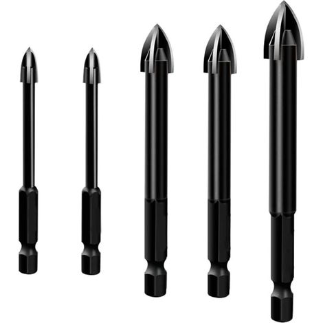 SABIR Forets Pour Carrelage, Ensemble De 5 Forets Pour Verre, Tailles Assorties 3/4/5/6/7mm, Ensemble De Forets à Pointe En Carbure De Tungstène Pour Carreaux De Céramique, Béton, Plastique, Bois (1/5)