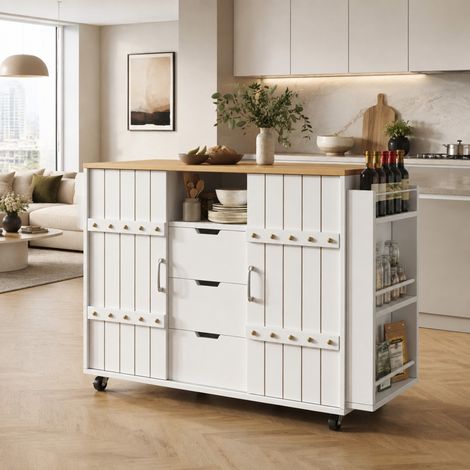 Carrello da cucina 110x42x90 cm in MDF bianco, salvaspazio per cucina FloraGrace (1/5)