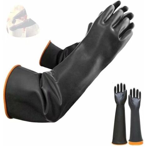 1 paire Gants en latex résistant aux produits chimiques gants de protection longs en caoutchouc de sécurité industrielle, gants noirs résistants (1/5)