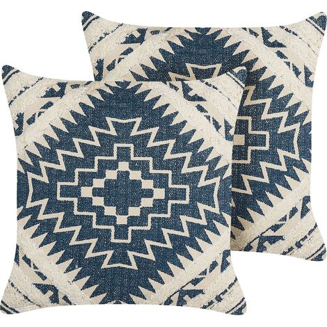 Dekokissen 2er Set SAFI Baumwolle 50 x 50 cm Blau Geometrisches Muster