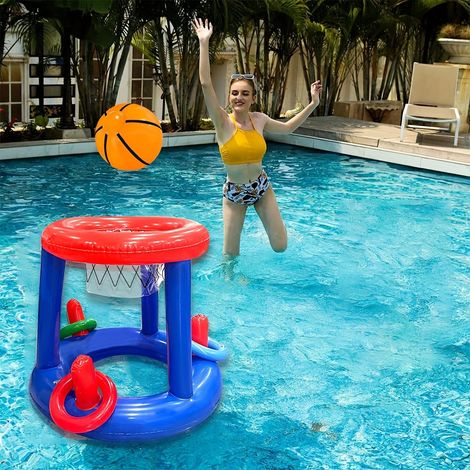 Un panier de basket-ball gonflable pour piscine avec jeu de lancer d'anneaux, jouet de basket-ball gonflable pour fête aquatique (1/5)