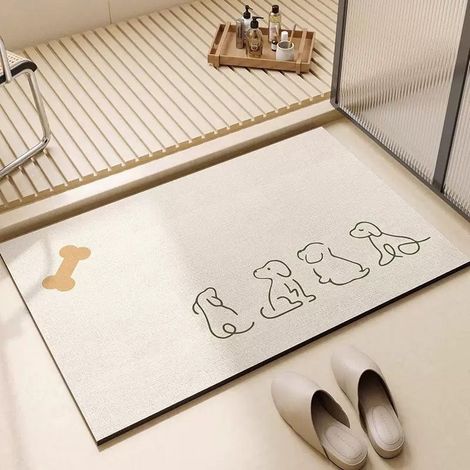 Tapis de bain, blanc cassé, 4060cm, terre de diatomées, très absorbant, antidérapant, tapis d'entrée, paillasson. (1/5)
