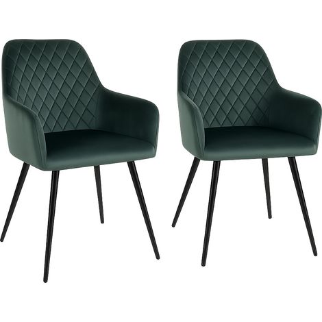 Lot de 2 fauteuils de salle à manger KARU – Velours et pieds métal noir-Vert foncé (1/5)