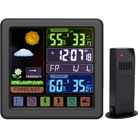 Station Météo, LCD Coloré Tactile Station Météo Numérique Prévisions Météo Multifonctionnelle Sans Fil avec Radio Réveil, Thermomètre Hygromètre (1/5)