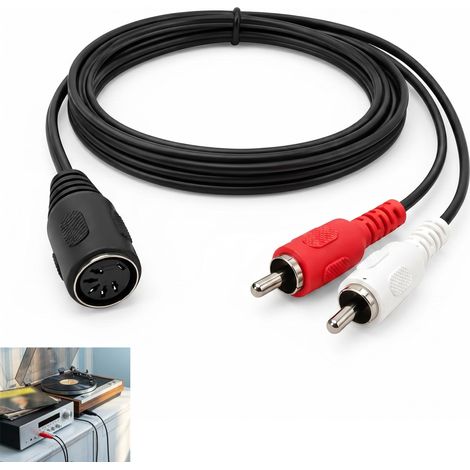 Adaptateur Audio Din Rca 5 Pôles, Din 5 Broches Femelle Vers 2 Rca Mâle Câble vers Cinch Stéréo, Convertisseur Audio pour Platine Amplificateur Magnétophone, Connecteurs Plaqués Or (1/5)