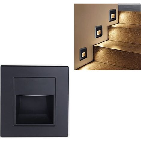 Lot de 3 Lampes de Marche, 3000 K Lumière Chaude Lampe D'escalier LED Applique Encastré Murale Carré Carrée Éclairage de Marche Éclairage Mural pour Couloir, Escaliers, Chambre à Coucher