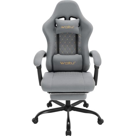 WOLTU Sedia Gaming con MassaggioSedia da Gaming con Poggiapiedi TelescopicoPoggiatesta e Supporto Lombare Sedia da Ufficio Carico 150 Kg, Grigio+Giallo