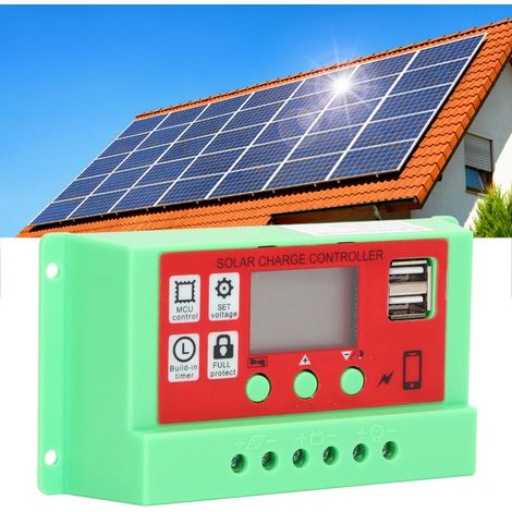 Contrôleur solaire 12 V/24 V, contrôleur de charge solaire PWM avec écran LCD, 20 A (1/5)