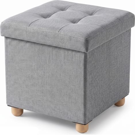 Pouf mit Stauraum auf hölzernen Beinen, klappbar, 38 x 38 x 38 cm (1/5)