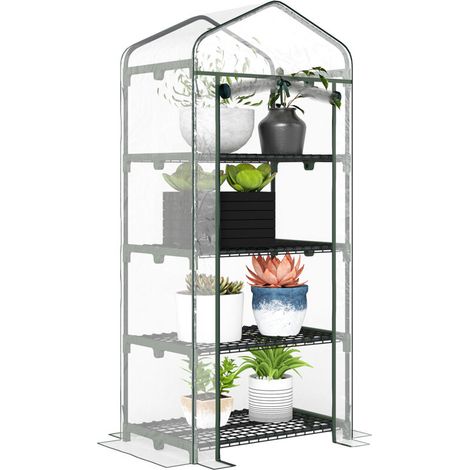 Serre en aluminium transparent, mini-serre, châssis froid, 4 étagères, 70 x 50 x 160 cm
