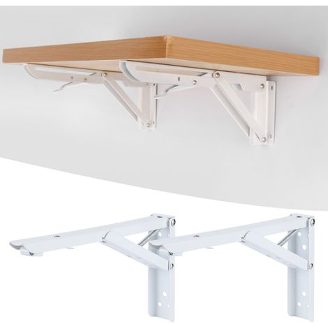 2 supports triangulaires pliables pour étagère murale ou table, en métal robuste. (1/5)