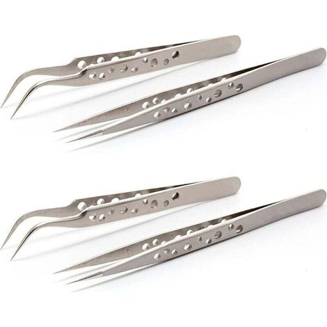4pcs Pince de precision,Pince à Epiler de Précision,Pince brucelle 2 droites 2 courbes,Pince electronique,Pincettes de précision,Antistatiques,Acier Inoxydable,pour Réparation,DIY