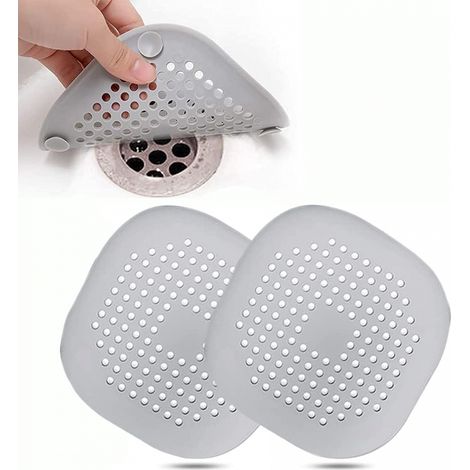 2 Filtres Drain Silicone Gris 14x14cm Ventouse Evier Baignoire (1/5)