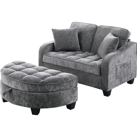 Canapé convertible 2 en 1 avec pouf de rangement, tissu respirant gris foncé, structure en bois d’eucalyptus, idéal petits espaces, salon ou chambre CHICFURN (1/5)