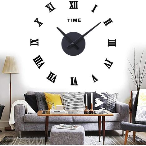 Modern DIY Grande Horloge Murale, 3D Miroir Autocollant Silencieuse Pendule Murale, Pendule Murale Moderne Horloge Décorations de Bureau Domicile