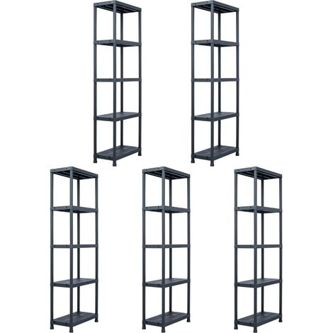 Ripiani portaoggetti da 5 pezzi capacità 125 kg 60 x 30 x 180 cm plastica nera 020000673