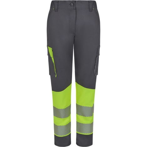 Pantalón stretch reciclado bicolor cinta segmentada mujer VELILLA 303032SW M Gris / Amarillo flúor (1/4)