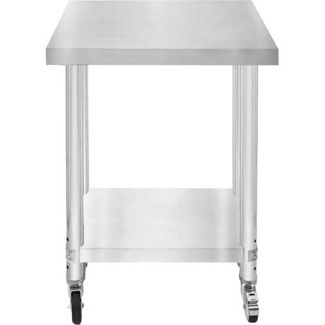 Tavolo da lavoro per catering Tavolo da cucina in acciaio inox per la preparazione degli alimenti Mobile 4 ruote piroettanti con 2 freni e 4 piedini adattabili Ripiano inferiore regolabile 3 posizioni