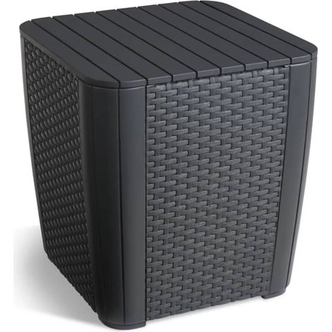 ALLIBERT JARDIN TABLE CUBE AVEC RANGEMENT - IMITATION ROTIN TRESSÉ - GRAPHITE LUZONFLATGRAPH (1/10)