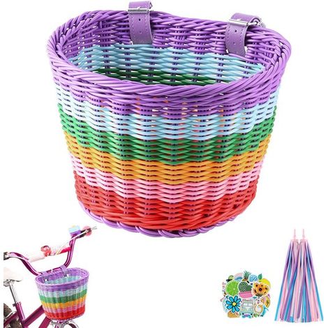 Panier de vélo enfant – Tissé main – 22x16 cm – Sonnette, accroche-guidon, autocollants – Garçons et filles (1/5)