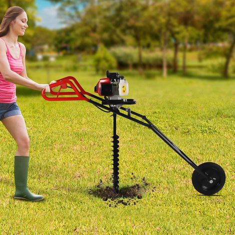 Taladro de gasolina, carro de perforación de gasolina, barra y alargadera de 63 cm, incluye broca de 2 tiempos de 80 mm para perforar rápidamente en tierra y suciedad. (1/5)