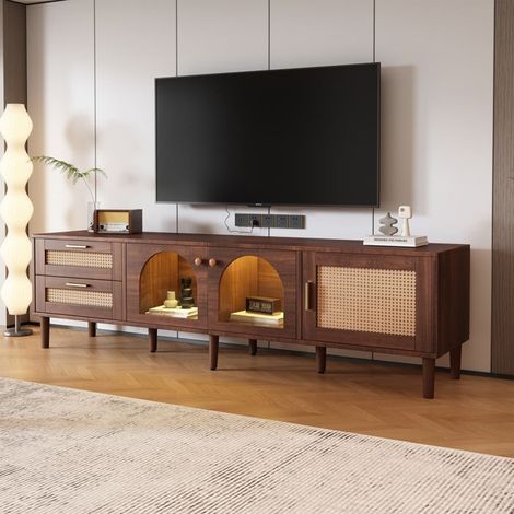 Mobile TV 180 cm, marrone, con illuminazione a LED, 3 porte, 2 cassetti, mobile soggiorno, 180 x 40 x 50 cm