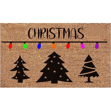 Tapis De Seuil - Tapis D'Entrée En Fibres Naturelles - Pour Porte D'Extérieur Ou D'Intérieur - Motif Sapins Et Flocons De Neige - 1 Pièce (1/2)