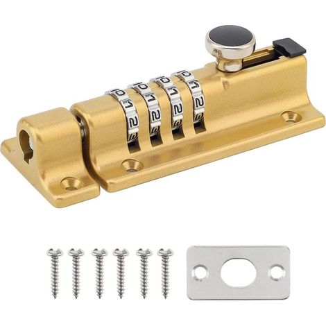 Serrure à combinaison robuste à 4 chiffres Pour portes en bois et coulissantes Résistante à la rouille avec vis 1 pièce Doré (1/5)