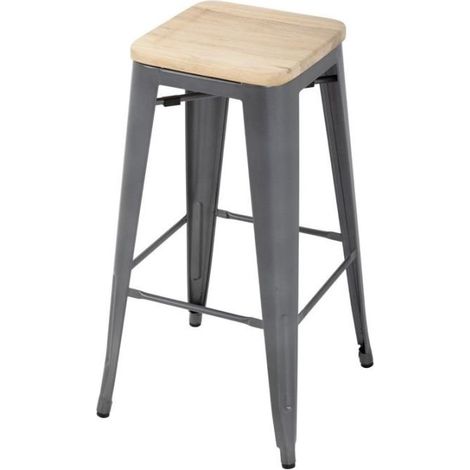Lot de 4 tabourets (H)760 mm en acier, frêne clair (1/5)