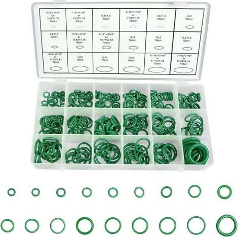270 Pièces 18 Tailles Joint Torique Vert Kit d'assortiment,Joints Torique d'Étanchéité Rondelle en Caoutchou pour Robinet, Véhicule Climatisation, Electroménagers, Roulement, Pompe (1/4)