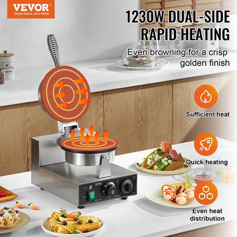 Gaufrier à Cornet de Glace Commercial 1230 W, Appareil à Cornet de Glace et Rouleaux d'Œufs, en Acier Inoxydable Antiadhésif, avec… (1/5)