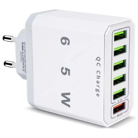 Chargeur USB Multiple. 65W 6 Ports USB Chargeur Rapide avec QC 3.0 Smart Fast Charger. Universel Adaptateur Secteur USBA Chargeur pour 15 Pro Max 14 Plus 13 12 11 SE XR. iPad. Samsung (1/4)