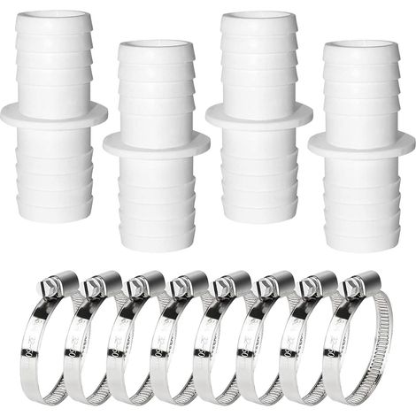 4 Stück 32 mm bis 32 mm Schwimmbad-Schlauchanschlüsse mit 4 Stück Edelstahl-Schlauchklemmen