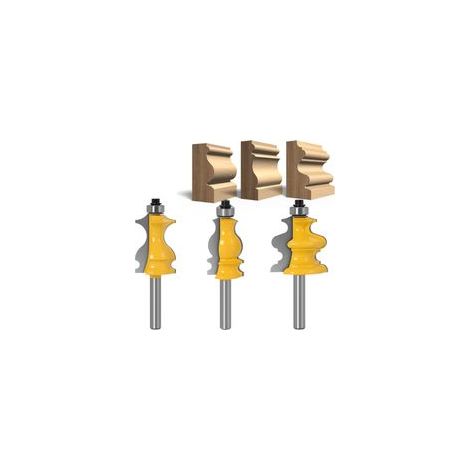 Lot de 3 Fraises à Défoncer pour Moulures Architecturales 8 mm, Mèche de Routeur pour le Travail du Bois