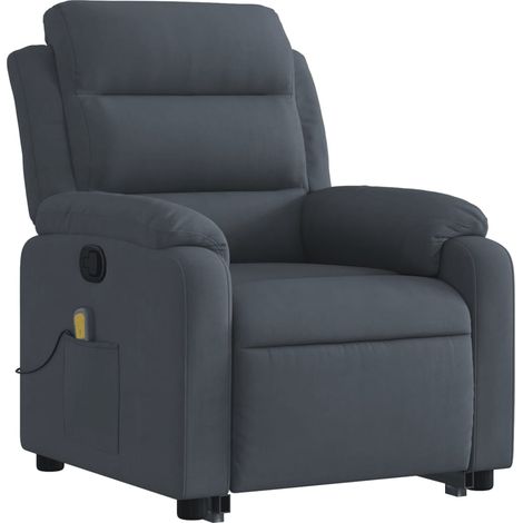 Poltrona relax TV funzione massaggio reclinabile 6 punti massaggio in velluto grigio scuro DEC026966