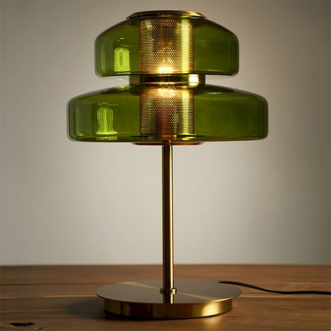 Lampe Soline verte verre métal doré 34x34x51cm (1/4)