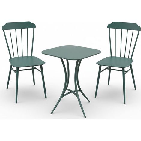Ensemble table et 2 chaises fer vert 60x60x71cm