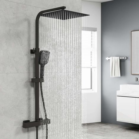 OCEAN Colonne de douche thermostatique avec douche de tête 30 cm en acier inoxydable, douchette en ABS 3 modes, hauteur réglable, noir (1/5)