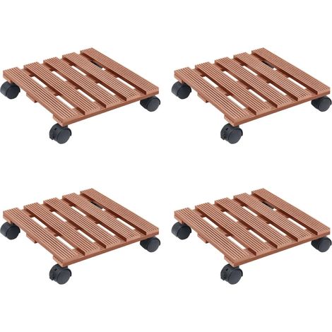 Set di 4 pratici carrelli per piante con ruote piroettanti 30 x 30 x 7,5 cm in WPC marrone 020055249