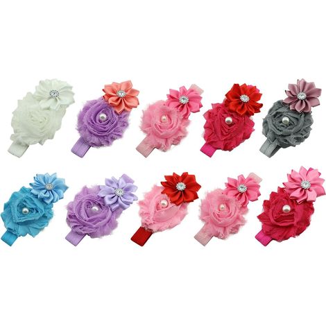 Bandeaux Élastiques Accessoires Cheveux Décor Perlé pour Bébés Filles en Ruban Solide 10 Pièces Confortables pour Séance Photo Bébé (1/5)